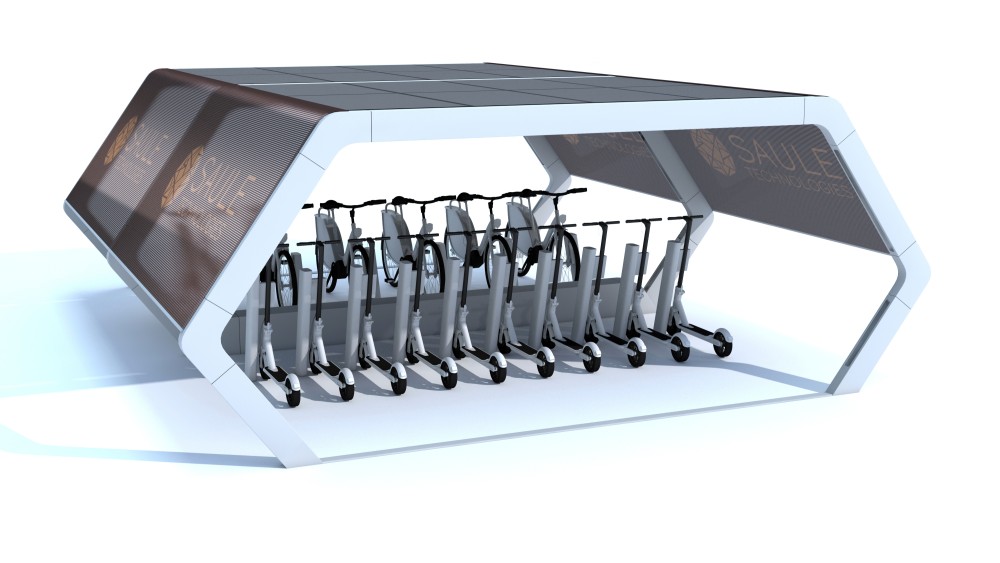 Visualization of a double-sided solar scooter and bike station