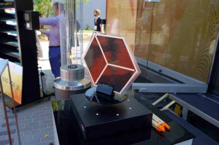 Lightweight hexagon perovskite module levitating on the magnetic stand